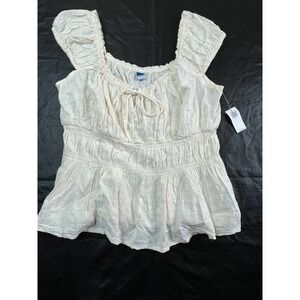 NWT‎ OLD NAVY Womens L Shirt Smocked Floral-Eyelet Top Ivory Boho Style 657027